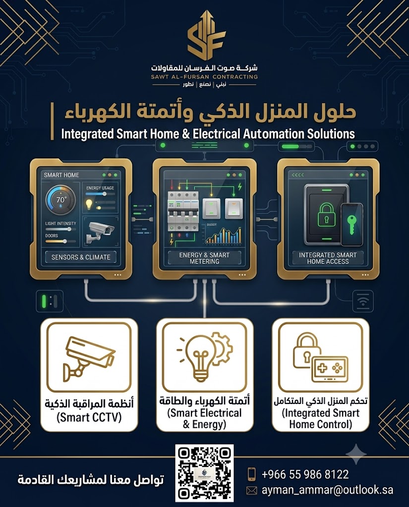 HasoubHts's tweet photo. مستقبل السكن الذكي يبدأ من هنا! 💡🏠
في شركة «صوت الفرسان للمقاولات»، لا نكتفي بالبناء التقليدي، بل نجعل من مساحتك مكاناً أكثر ذكاءً، أماناً، وكفاءة. نسعد بتقديم أحدث حلول المنزل الذكي 
شعارنا دائماً: نبني | نصنع | نطور 🏗️⚡
📞 تواصل معنا لمشاريعك القادمة:
• جوال: 966559868122+ https://t.co/pu9INhBz8R