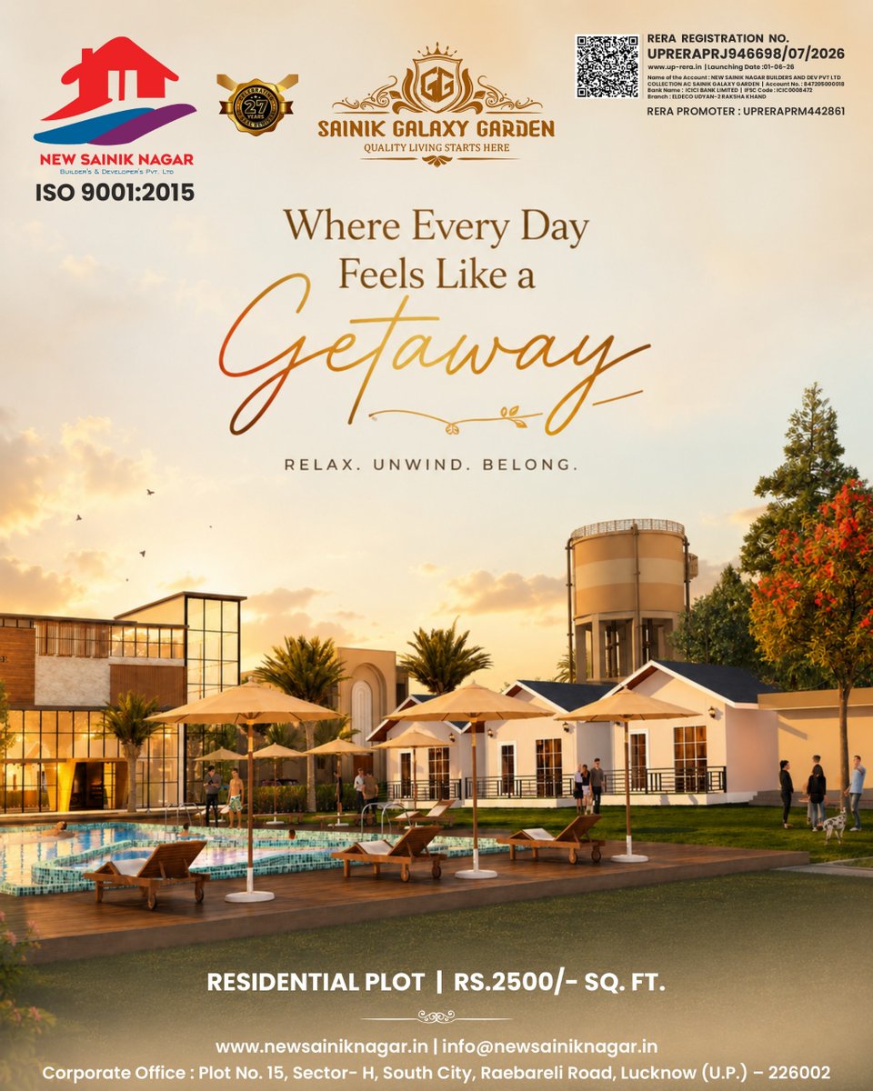 NewSainik_BD's tweet photo. 🏡 Where Every Day Feels Like a Getaway!

Own your dream residential plot at Sainik Galaxy Garden and enjoy a lifestyle filled with comfort, greenery, and modern amenities.

#SainikGalaxyGarden #NewSainikNagar #Lucknow #ResidentialPlots #RealEstate #PropertyInvestment #DreamHome https://t.co/XUMp6JfRZQ