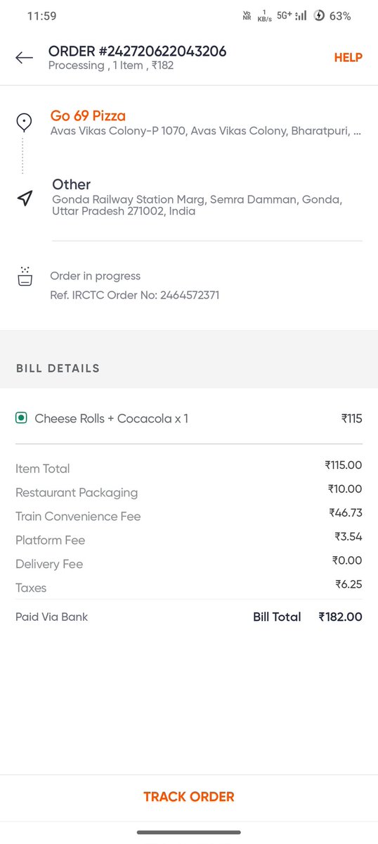 bulandalig's tweet photo. @SwiggyCares @Swiggy The price of this shit roll and cold drink be 182 rupees.. wtf https://t.co/qqcwiglQtf