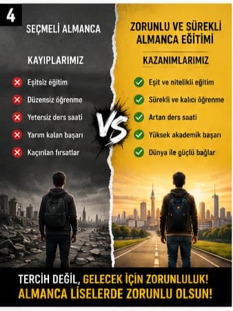 sevvallkrr's tweet photo. Yıllarca emek verip yetişen Almanca öğretmenleri bugün norm fazlası olma korkusuyla görev yapıyor. Sorun öğretmenler değil; ikinci yabancı dile verilen değerin giderek azalmasıdır.
#AlmancaZorunluOlsun
@Yusuf__Tekin @tcmeb @CBegitimogretim @mebabdigm @cemgencoglu @meb_ttkb https://t.co/l7nCuKrZrT