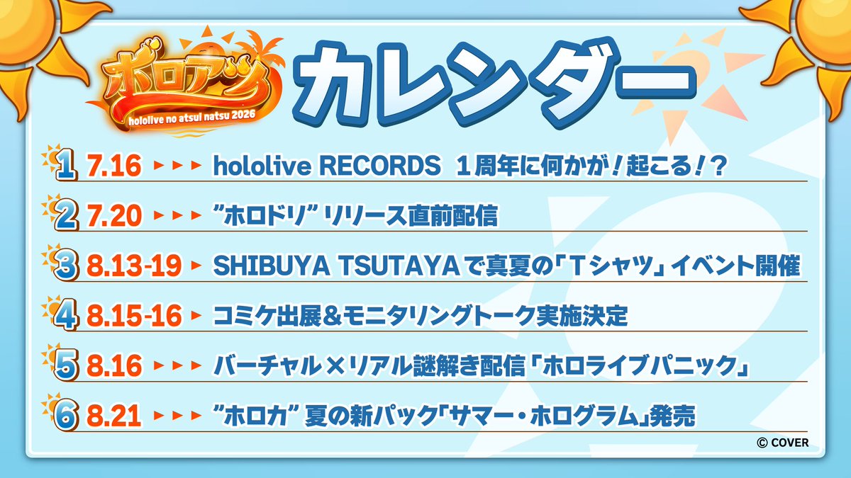 hololivetv's tweet photo. ／
ホロライブプロダクションの
アツい夏が始まった～‼️🌞
＼

この夏も #ホロライブ と遊びつくそう✨

🔽詳細はアーカイブをチェック！
https://t.co/7VHocbH1fq

#ホロアツ https://t.co/eJ6gjpnVcJ