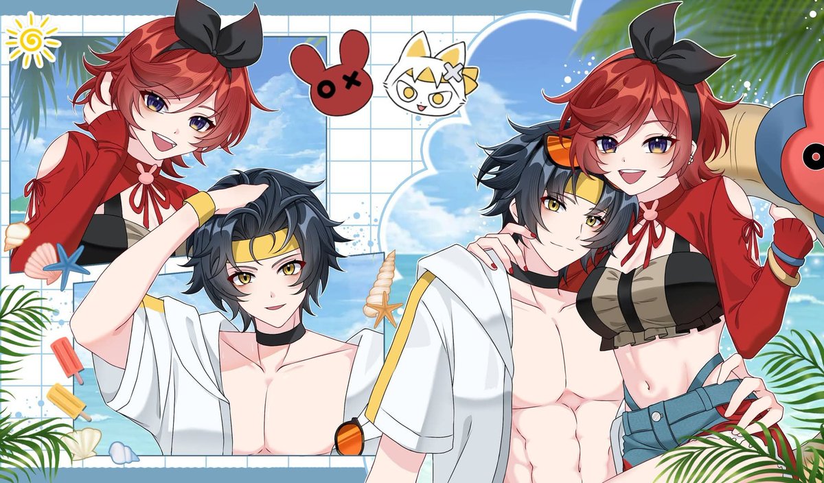 kyoharu__'s tweet photo. 🏝 blossoms message🌸-

📦: How about this summer outfit, is it suitable for me ? I rarely wear clothes like this btw🤔
🏹: umm.. well, the weather is hot, right?
📦: ...??.. eah bcs this is summer ,right??? 
. 
. 
. 
© @/Papuyy_RK (x) 

#NatsuYumeday26 #kyoharu #zzzoc #zzzyume https://t.co/GbehC9K5mi