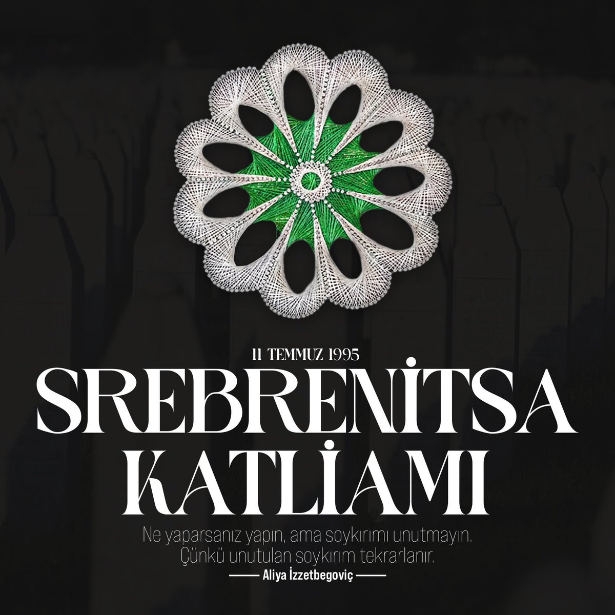 avhilmibilgin's tweet photo. "Ne yaparsanız yapın soykırımı unutmayın. Çünkü unutulan soykırım tekrarlanır."
Aliya İzzetbegoviç 

Şehitlerimize rahmet, kederli annelere sabır niyaz ediyorum. 

Srebrenitsa Soykırımı'nı asla unutmayacağız, unutturmayacağız. https://t.co/ybSuwChPQX