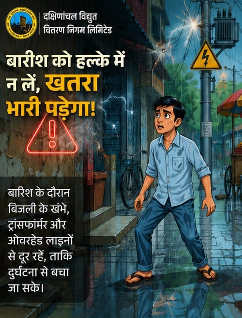 dvvnlhamirpur's tweet photo. समस्त सम्मानित नागरिकों से अपील बारिश के दौरन बिजली के खम्भे, ट्रांसफार्मर और ओवर हेड लाइनों से दूर रहें ताकि दुर्घटना से बचा जा सके, सावधान रहे सतर्क रहें........ आपकी सतर्कता ही आपकी सुरक्षा है। @EMofficeUP @aksharmaBharat @UPPCLLKO @dvvnlhq @dmhamirpurup https://t.co/Jg63qiQGxD
