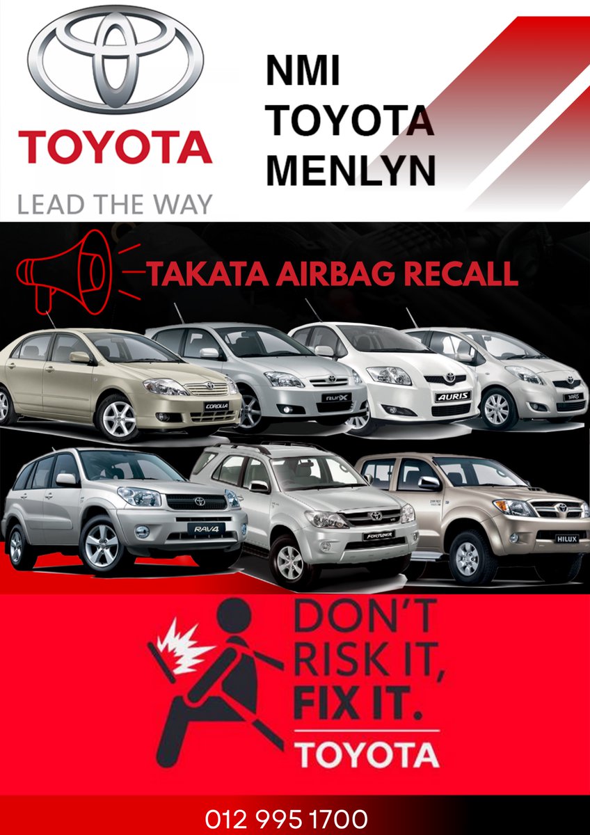 Hope_Lebeloane's tweet photo. @nasiphim Good Day I hope you are well. We have a campaign at @ToyotaSA to replace airbags on vehicles from 2002 - 2017. Where can we apply to get a permit to scan vehicles and make the public aware of this campaign. Ka Leboga https://t.co/fbGhbYHna6