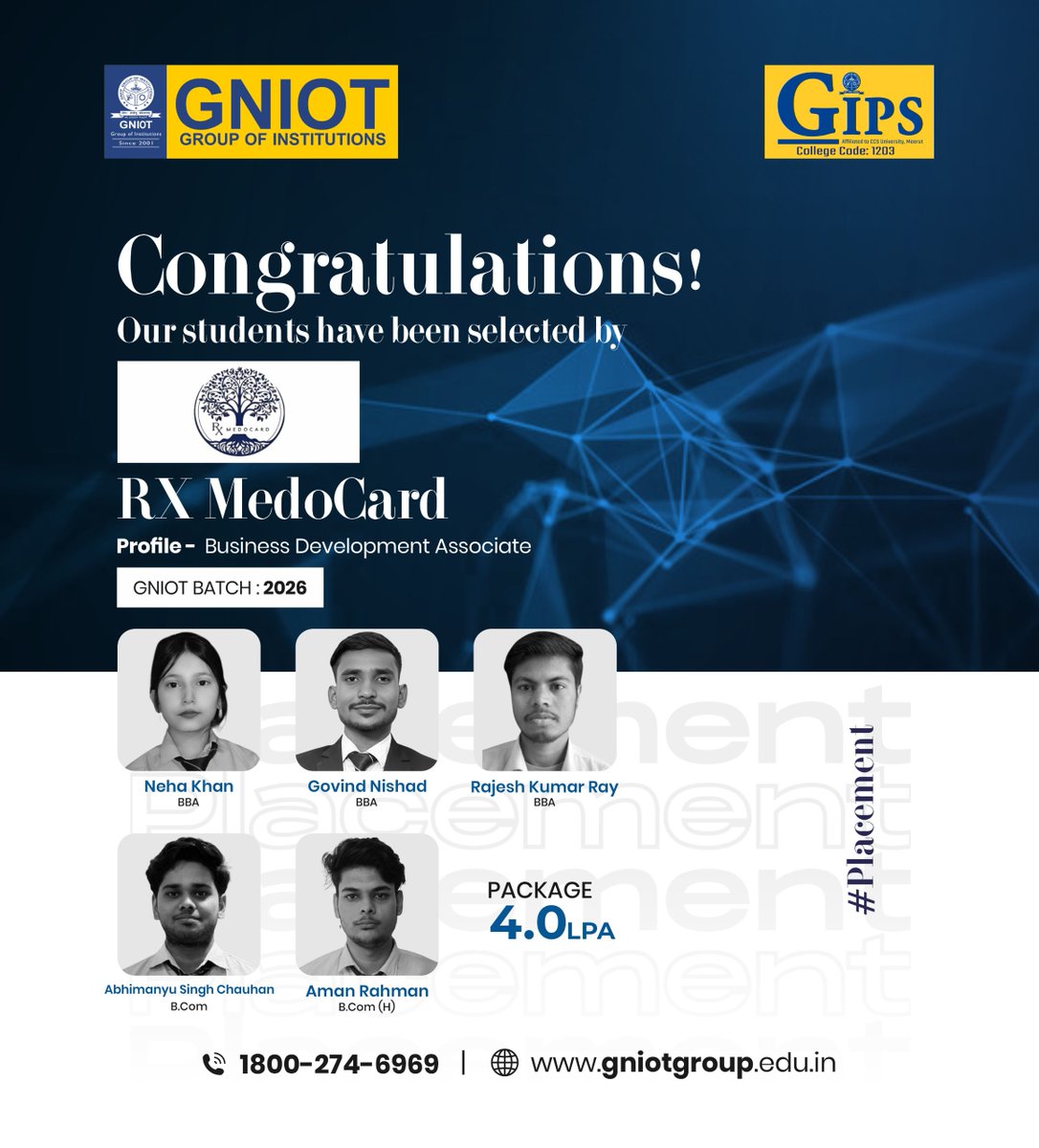 GNIOTCollege's tweet photo. Congratulations to our student on being placed at RXMedocard Your hard work and dedication have truly paid off—Wishing you continued success ahead!
#GNIOT #Batch2026 
#Success #Placement
#CareerGrowth #IndustryReady
 #FutureLeaders #RXMedocard https://t.co/V0mQRDlxgo