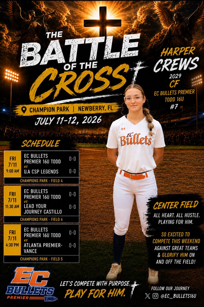 HarperCrews2029's tweet photo. Back on the field this weekend at Battle of the Cross in Newberry, FL! Blessed for another opportunity to compete and continue chasing my goals. #playforhim #jesuslovesyou @CoachClayTodd @ecbtodd69606 @EastCobbBullets @ECB_Premier @ExtraInningSB @tagupSoftball @LineDsoftball @MaxPreps @SoftbalAmerica @SoftballDown @PrepSoftball @D1Softball @CoastRecruits @RecArenaMain