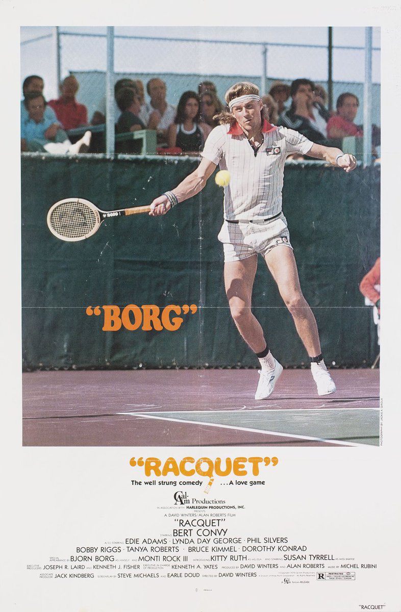 BohemiaStable's tweet photo. one of the posters for long-forgotten 1979 sex-comedy RACQUET, which reportedly tried to do for tennis what SHAMPOO had done for hairdressing. Somehow a still-active Bjorn Borg was persuaded to cameo, finding time in his schedule between his 3rd &amp; 4th Wimbledon victories. https://t.co/i2ZMIJDQlU