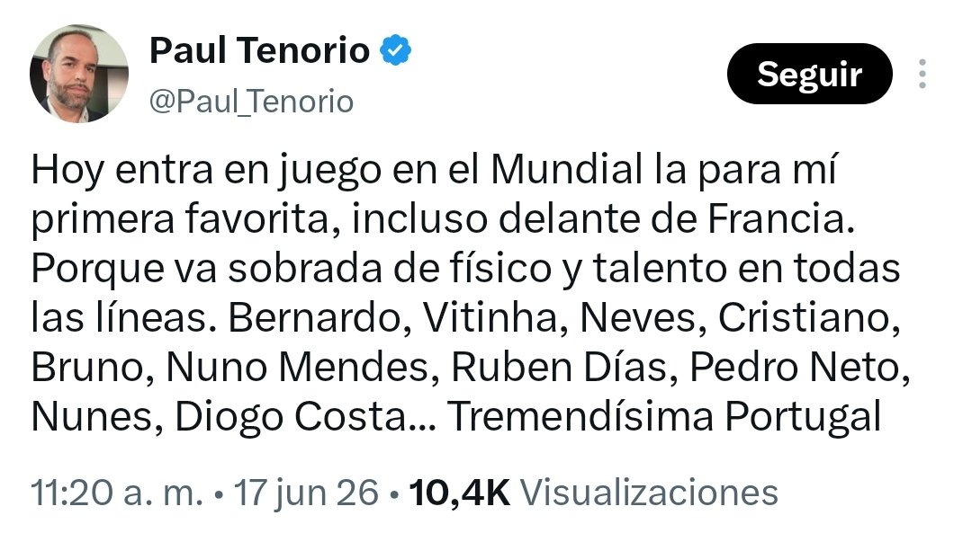JJ_NG81's tweet photo. Don @Paul_Tenorio es capaz de contarnos en cuestión de días que Portugal es la gran favorita para el Mundial y eliminada por España, será Francia quien mida el verdadero nivel de la selección. Un meme andante. https://t.co/0djt2R9mOX