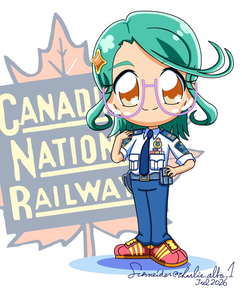 Charlie_Alfa_1's tweet photo. カナダ・ナショナル鉄道警察(CNPS)の警察官。
CNPSはカナダ・ナショナル鉄道(CN)がカナダとアメリカに展開する線路･施設において、法執行･警備･鉄道事故の対処にあたる。
(警察官は金田れい。アニメ･｢名探偵プリキュア!｣のキャラクター。) https://t.co/ve2m9B9ujL