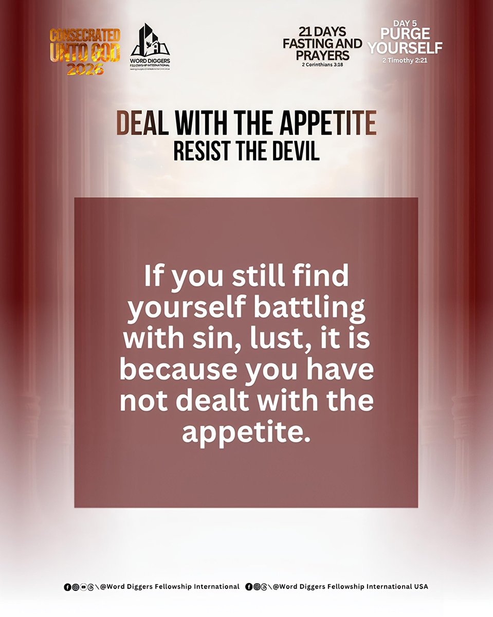 word_diggers's tweet photo. If you still find yourself battling with sin, lust, it is because you have not dealt with the appetite.

When you wait on the Lord In Fasting and prayers, He will begin to prune you and then you will begin to come under the protocols of heaven. https://t.co/3nKHAts02r