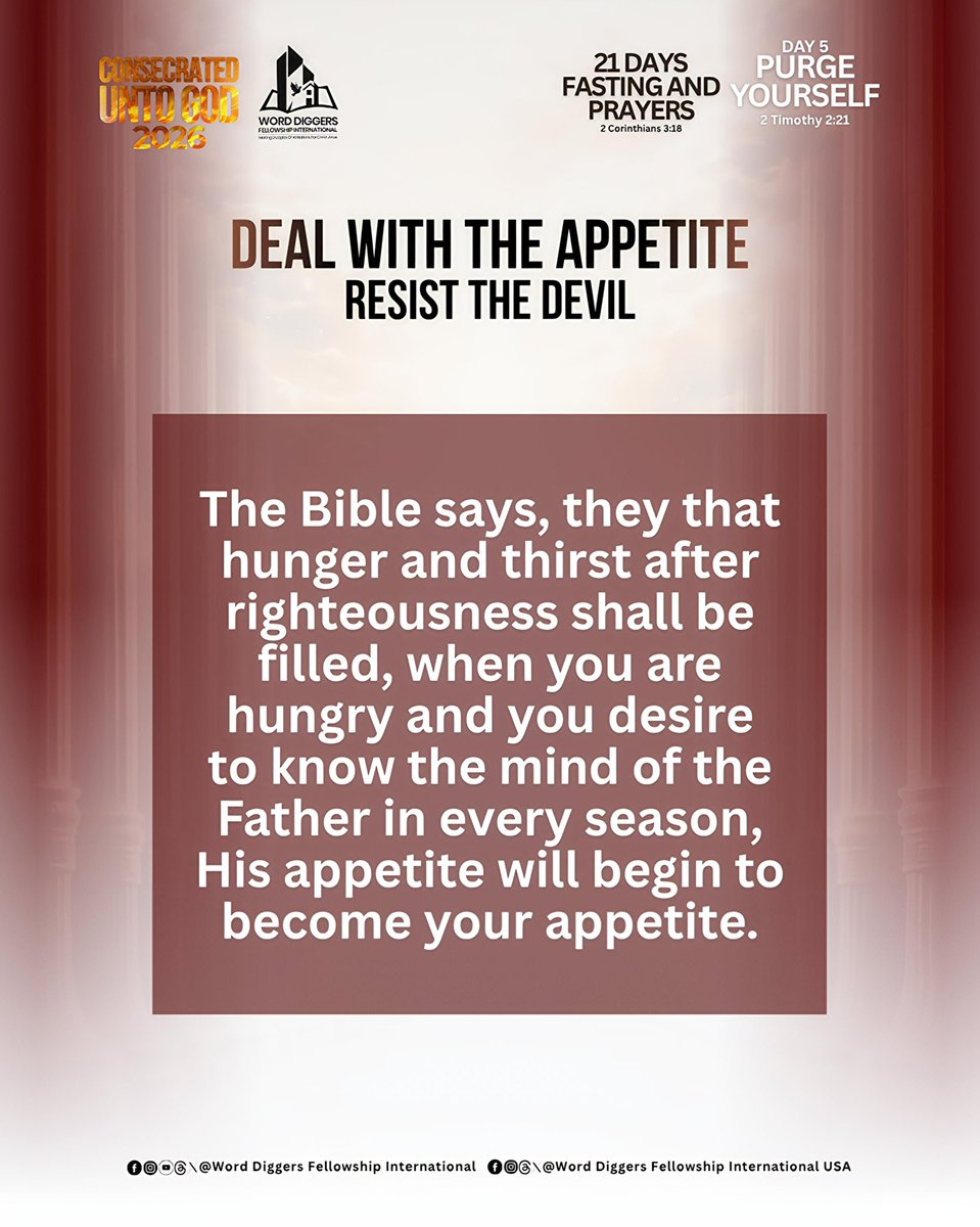 word_diggers's tweet photo. If you still find yourself battling with sin, lust, it is because you have not dealt with the appetite.

When you wait on the Lord In Fasting and prayers, He will begin to prune you and then you will begin to come under the protocols of heaven. https://t.co/3nKHAts02r