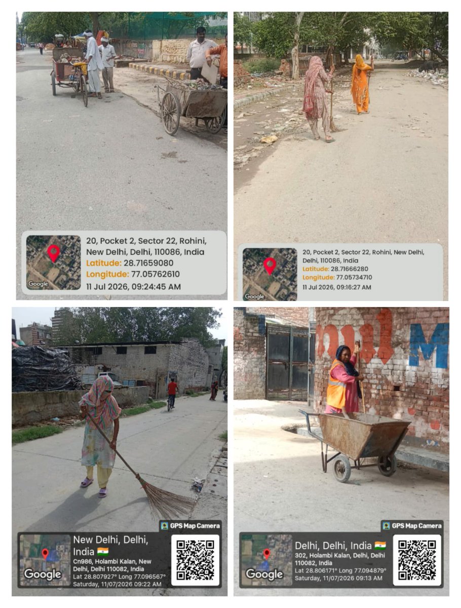 DmcNarela's tweet photo. A special drive for clearance of fatigue points was carried out on 11.07.2026.  During the drive, necessary sanitation and cleanliness measures were undertaken, and all identified fatigue points were attended to as required.
@LtGovDelhi
@CMODelhi
@MCD_Delhi
@SBM_MCD https://t.co/JJvdL7RO3o