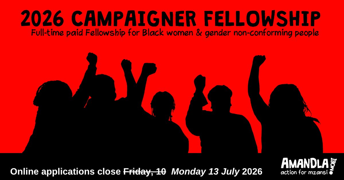 AmandlaMobi's tweet photo. [UPDATE]: The deadline for the 2026 Campaigner Fellowship applications has been extended to Monday, 13 July 2026.

Please share and tag people in this post who might be interested in applying!

Apply here: https://t.co/oopCrZyDQ7.

#TogetherForJustice ✊🏾 https://t.co/jT3SytP8ej
