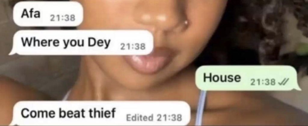 praiseoseh's tweet photo. “Come beat thief”😭😂 https://t.co/zdnEelS6Uw