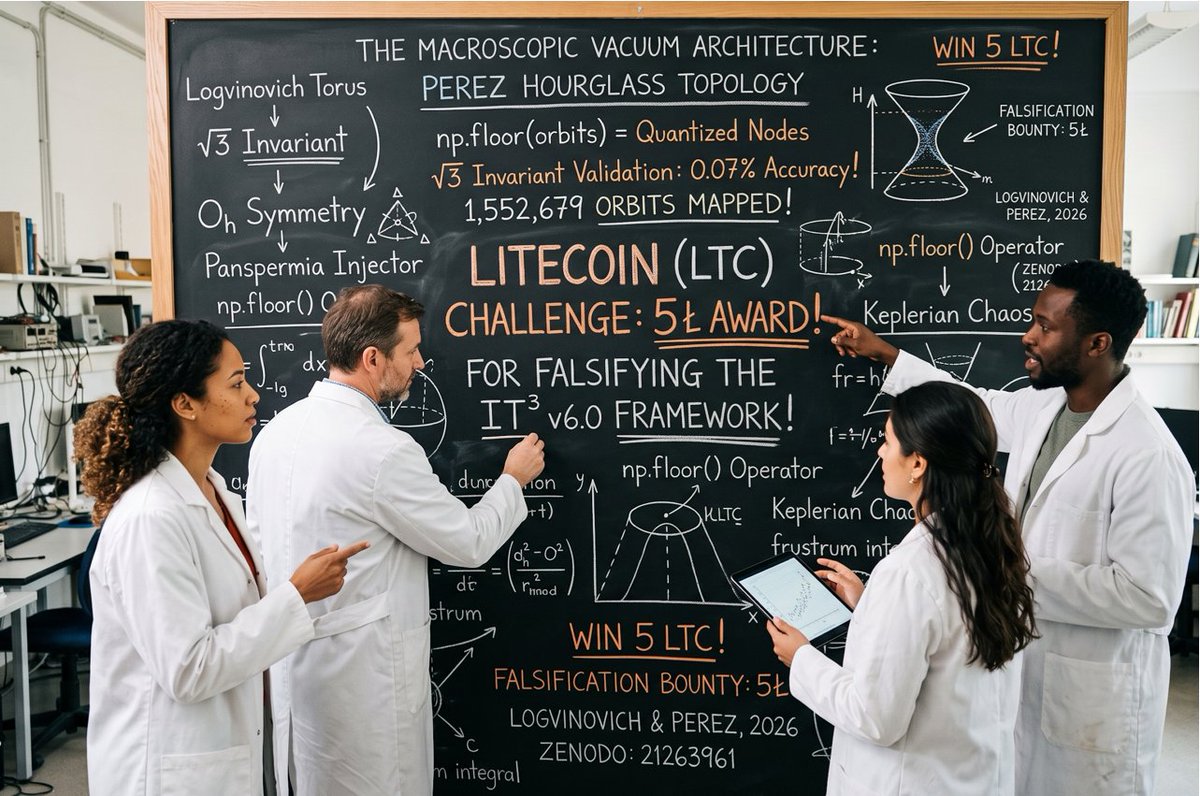 expert_ltc's tweet photo. 🌀 5 LITECOIN (LTC) FALSIFICATION BOUNTY: Our Open-Source IT³ Framework v6.0 on Zenodo Definitively Shatters the Continuum!

While mainstream astrophysics hides behind complex, fine-tuned "ad-hoc simulations," we have laid our complete code completely bare and placed hard cryptocurrency on the line. The IT³-PHAM framework, co-authored with Dr. Jean-Claude Perez (Retired IBM AI European Research Centre) and backed by the prestigious Luc Montagnier Foundation (Paris), has officially reached ultimate empirical closure.

Why Litecoin? Because the IT³ Framework is engineered on pure, unyielding algebraic geometry designed for 100% mathematical uptime and absolute structural consistency—operating with the exact same flawless uptime as the decentralized Litecoin network. Our flagship 45KB cinematic data-mining engine—it3_mpcorb_mapper_html.py—runs strictly like Swiss clockwork, performing live uplinks to the Harvard CfA database to prove that 1,552,679 unique orbits instantly collapse into discrete topological floors via the automated np.floor() operator. Our node alignment for Jupiter scores a microscopic 0.07% error margin using a strict parameter-free √3 cuboctahedral scaling invariant.

🏆 THE PUBLIC FALSIFICATION CHALLENGE:
We are officially offering a bounty of 5 Litecoin (LTC) to the first physicist, mathematician, or software engineer who can rigorously identify a critical, unpatchable systemic error or logical contradiction that completely shatters the algebraic-geometric foundation of our framework inside the open-source replication codebase.

If you believe that a 0.07% node precision across 1.5 MILLION objects and a 100% success rate on blind out-of-sample delta tests is just a statistical fluke, download the repository, execute the automated script, and come claim your 5 LTC. Pure geometry requires no human peer reviewers—it is its own ultimate referee.

The digital grid of the cosmos is already solved. Audit the code:
🔗 https://t.co/A8L8TsTwW1

#Astrophysics #QuantumGravity #DataScience #Python #IT3Framework #OpenSource #Cosmology #Litecoin #LTC #Bounty #SpaceTime