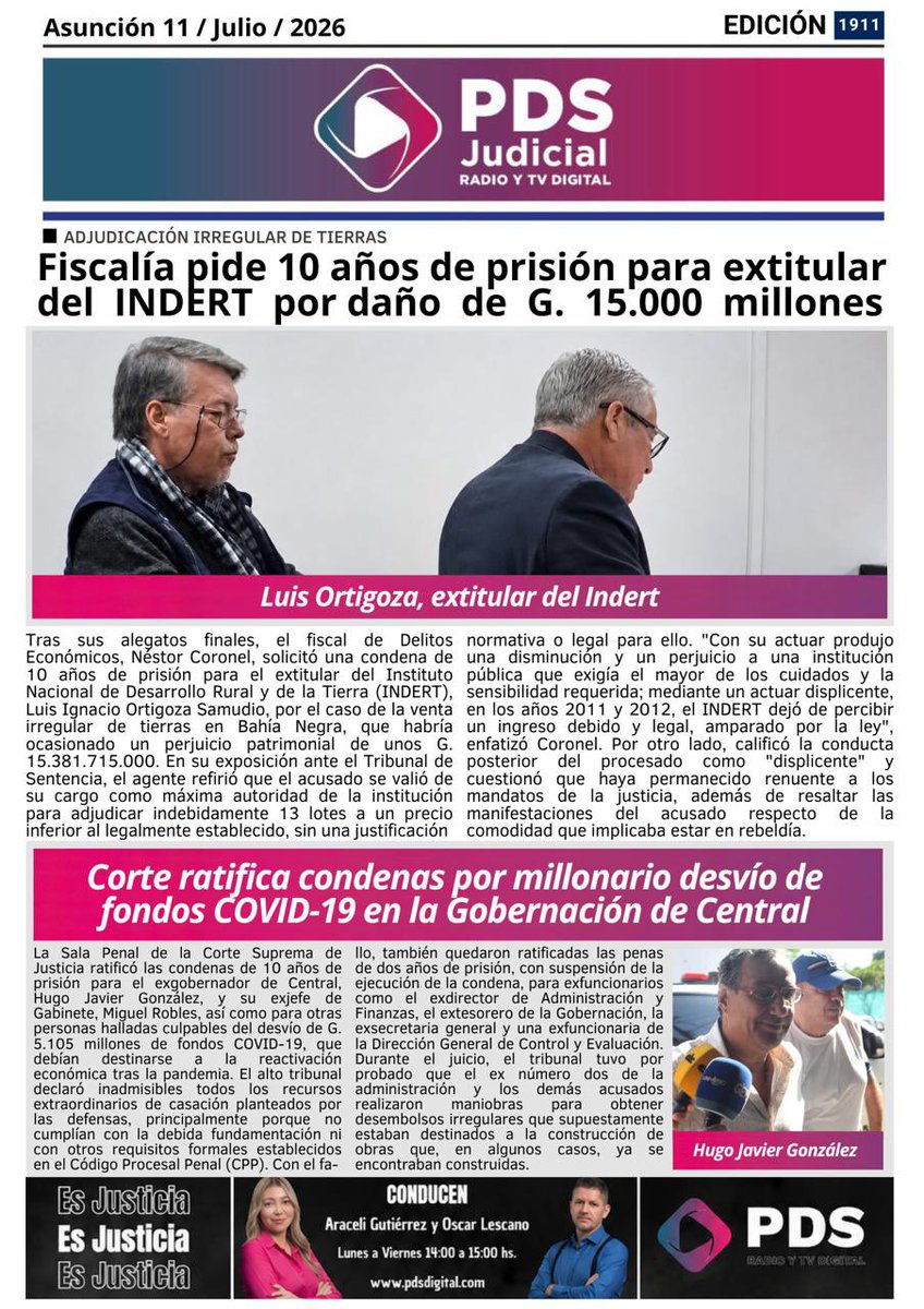 pds_radio's tweet photo. ¡Buen día!☺️

Con ustedes los títulos principales de la #PortadaDigitalPDS📰

Leé toda la información judicial en: 🔗https://t.co/lszpqKO0CQ

#PDSDigital https://t.co/VG3Si1VWKb