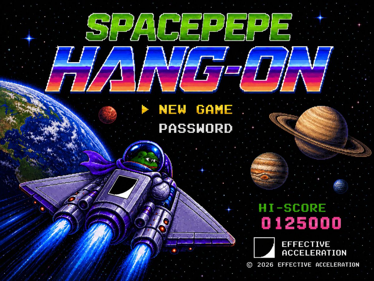 SpacePepeETH's tweet photo. SPACEPEPE HANG-ON and the SPACEPEPE RPG will change the crypto meme landscape and heritage lore behind $SPEPE featured in 16-bit retro video games to the style of SEGA GENESIS.

SPACEPEPE-1 to Earth Orbit will also bring global awareness to SPACEPEPE with a real life satellite!🛰️ https://t.co/qUwuxMmSbj