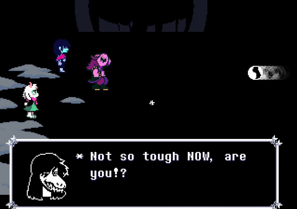 lesbchienne's tweet photo. @0nflare the aura-less knight perspective is lacking in that theory, but there's still the possibility that Kris did it specifically to get Susie out of the post-fight cutscene and save her life. with the Flowery parallel, it's clear that the Knight responds really poorly to taunting. https://t.co/JncB2XT2HQ