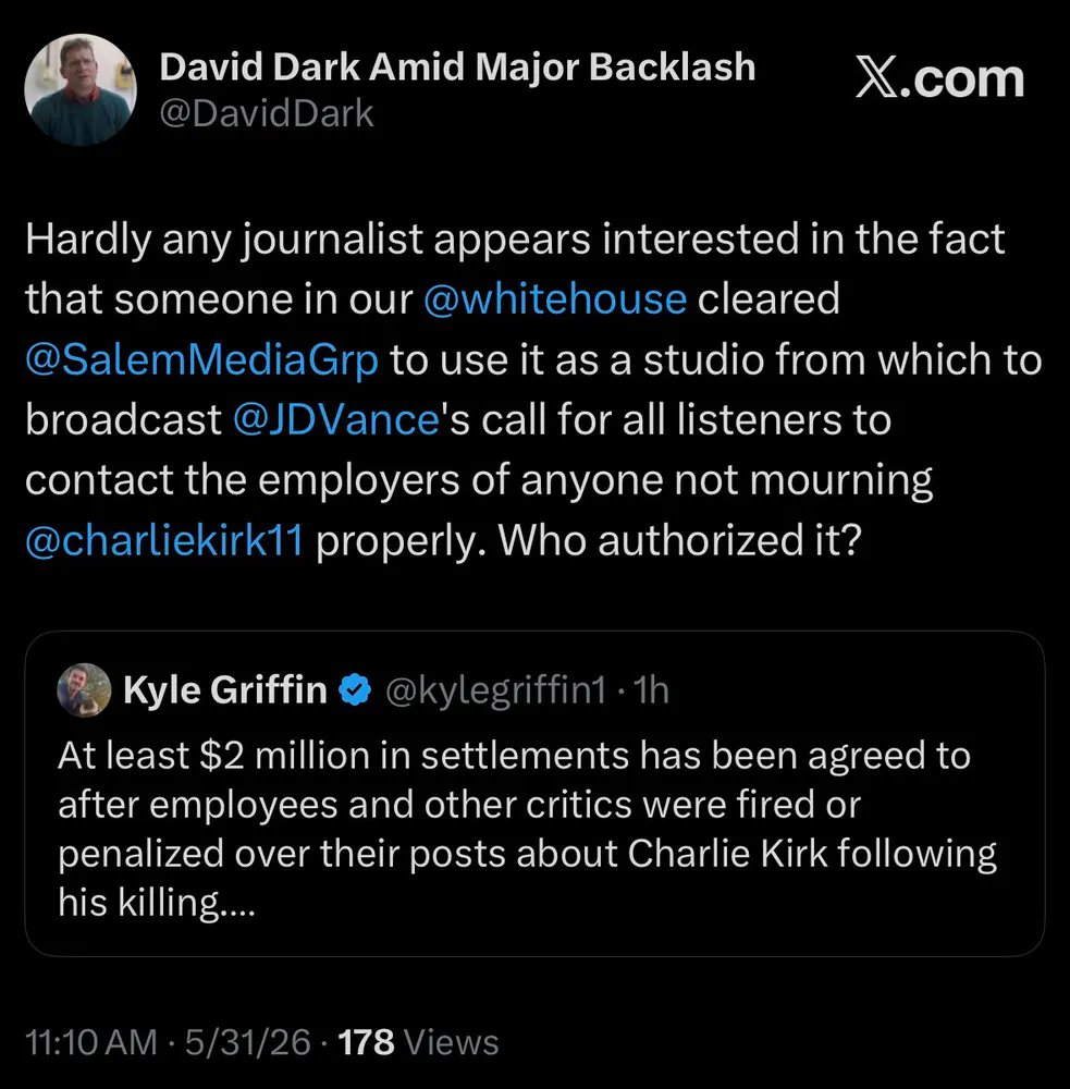 DavidDark's tweet photo. @SenBlumenthal @TPUSA @troymiller95 @BrendanCarrFCC @DerekCressman @EricLDaugh @MattWalshBlog @VoteMarsha @Heritage @ManhattanInst @realDailyWire @NRBAssociation @GOP @SalemMediaGrp @sarahmccammon @Mike_Pence @Kash_Patel @BaptistLeaders @LewisRicherson @jrwhitehead @SBTS @russvought @amrenewctr @A_MissionalLife @robbystarbuck @MatthewBoedy @DrJoeBoot @BillHaslam @EricTeetsel @ClayTravis @benshapiro @MrsErikakirk1 @nickshirleyy @FCC @DHSgov @WhiteHouse @parscale @netanyahu @RyanAFournier @alifarhat79 @JDVance @Channel5iveNews @KevinRobertsTX @BrighamTomco @Deseret @KatrinaPierson @albertmohler The bad behavior of Secret Service agents might move the needle on figgling out who cleared @SalemMediaGrp's use of our @whitehouse. Thank you, @micyoung75, for this framing: https://t.co/mf5Ls7TqFv https://t.co/HYqUGbsZm7