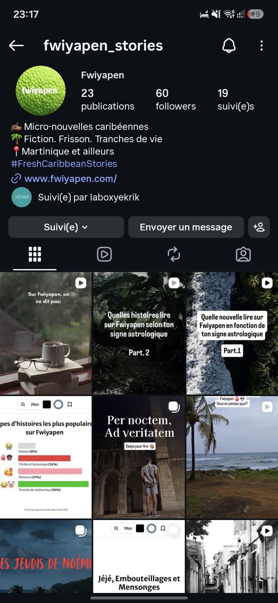 PonmKannel's tweet photo. Je viens de dévorer une histoire de soukounyan en Martinique. Un récit 100% made in the caribbean qui te fout des frissons et te fait rire.

C'est sur @Fwiyapenstories et ça commence dès 0,99€. 
Allez-y les yeux fermés 🫶🏾

 https://t.co/j99x4OBzTN https://t.co/cTiQRBJYd1