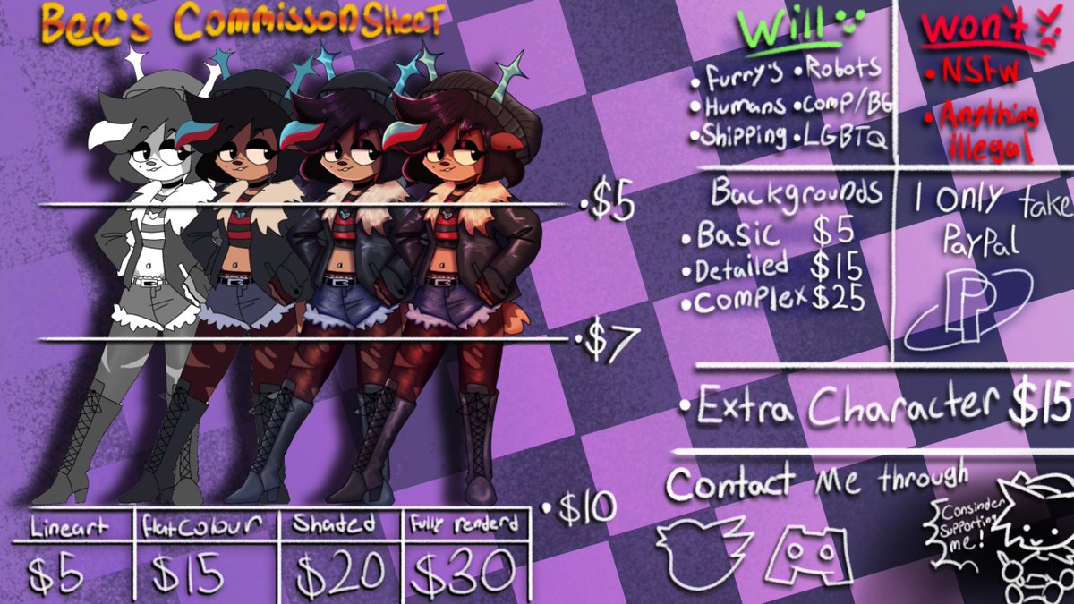 CommunistBee's tweet photo. HEY! I'M OPENING UP COMMS AGAIN! 

I'd really appreciate it if y'all considered supporting me and my art journey!! 

As of right now there is no limit on slots right now so if you want some art and a chnace to support me please considering messaging me!! 🐝 https://t.co/FoaysY6B3y