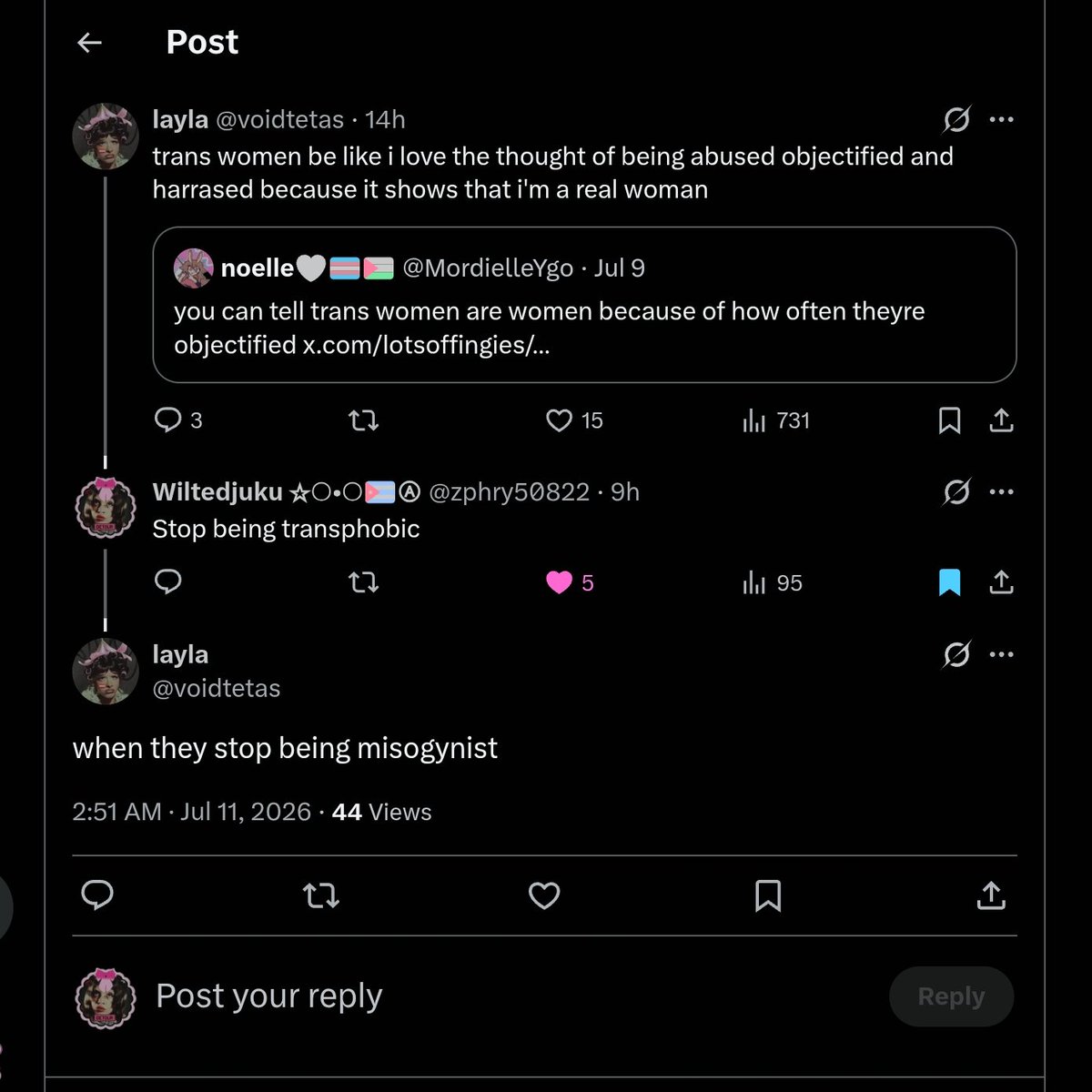 zphry50822's tweet photo. Layla  is transphobic https://t.co/idYIOv9OAy