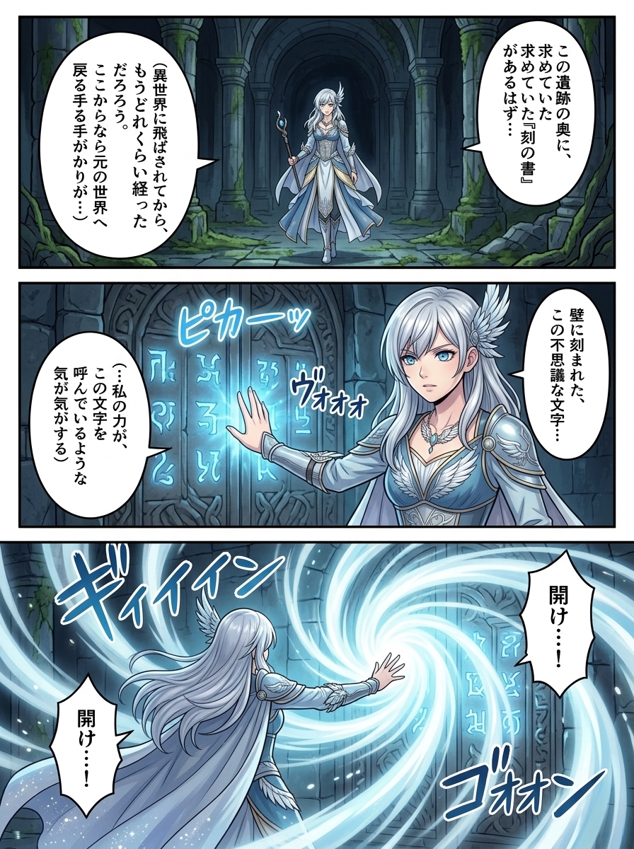 zayolduk's tweet photo. 古代遺跡の扉を描くコマ。刻まれた文字ひとつに、失われた物語を想像してわくわくしてる。 https://t.co/GrZagBZpdL