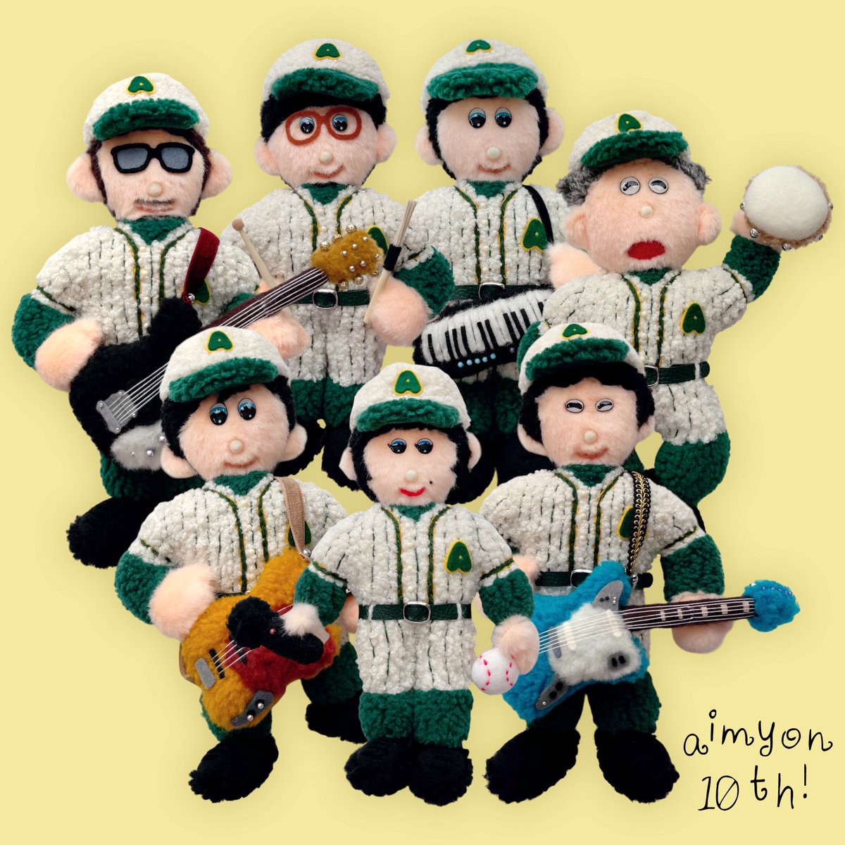 munyumuunyu's tweet photo. あいみょんさん10周年ライブin阪神甲子園球場において、『みょんプリ』に登場するぬいぐるをつくらせていただきました꒰ᵔ‿ᵔ꒱⚾️
あいみょんさんとバンドメンバーのみなさんのユニフォーム姿バージョンです❗️
たくさんのみなさまに楽しんでいただけたらうれしいです꒰っᵔ‿ᵔ꒱╮=͟͟͞͞⚾️ｼｭｯ https://t.co/onGlQ17YVC