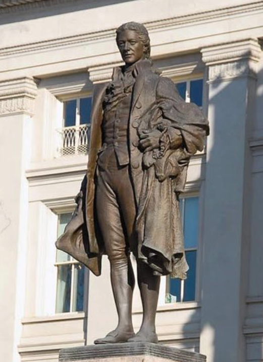 CortesSteve's tweet photo. Good morning. Today in 1804, Alexander Hamilton was killed in a duel with Aaron Burr in Weehawken New Jersey.  

Statue of Hamilton from the Treasury Department, which he founded. https://t.co/njXHy2IvXe