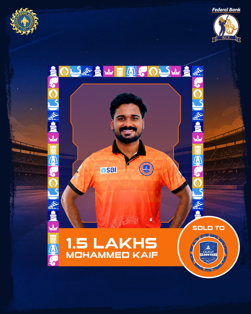 KCL_t20's tweet photo. The Globstars have made their next move!

Mohammed Kaif joins Calicut Globstars for 1.50 Lakhs, as the squad continues to take shape.

#kcl #aaveshaminiverelevel #season3
#keralacricketleague #auctionday https://t.co/gl8lxFvFiz
