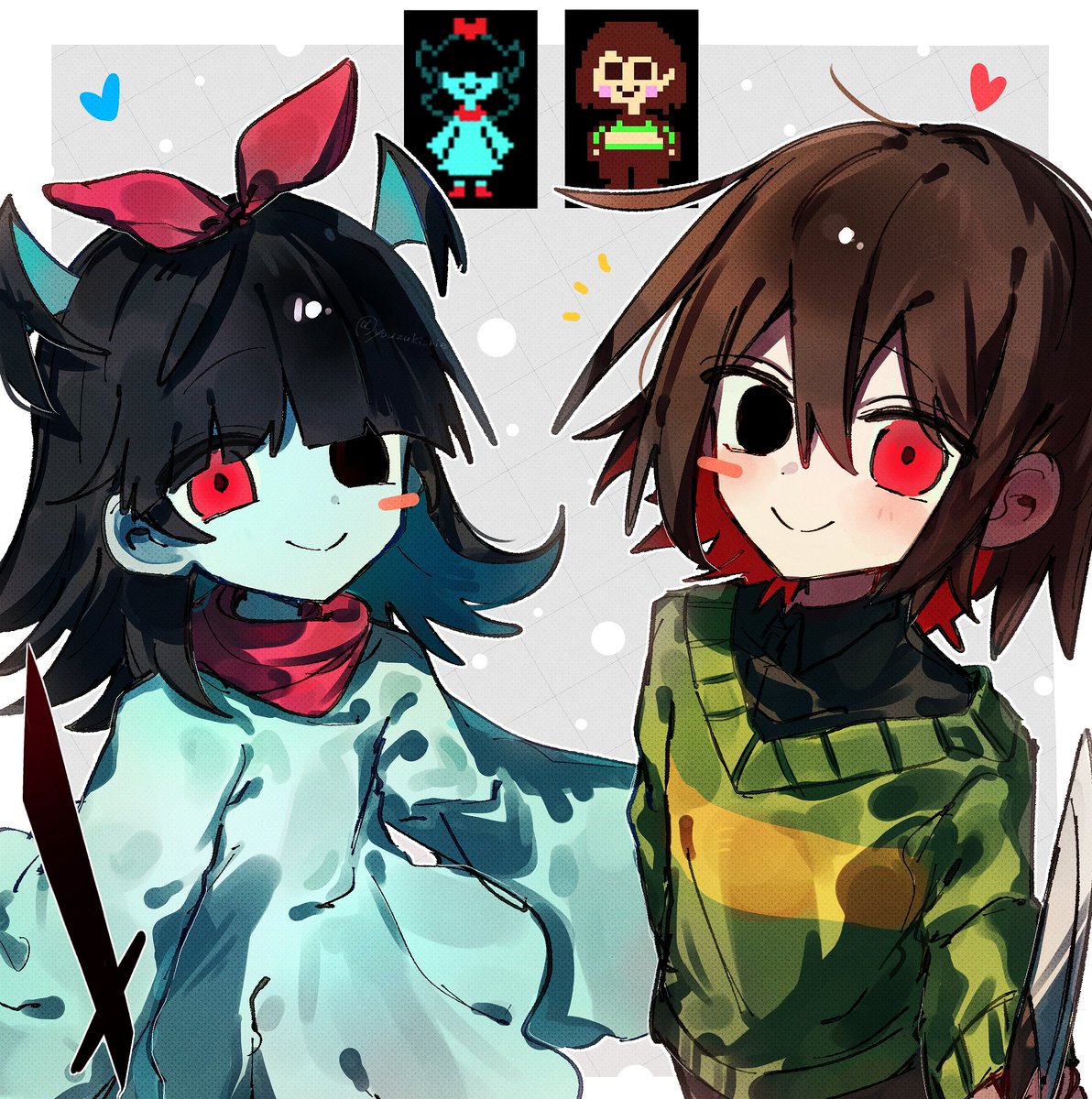 youzuki_rie's tweet photo. #undertale 
#deltarune 

⚠️クロスオーバー⚠️

似てるなって… https://t.co/qm0pb18Tnj