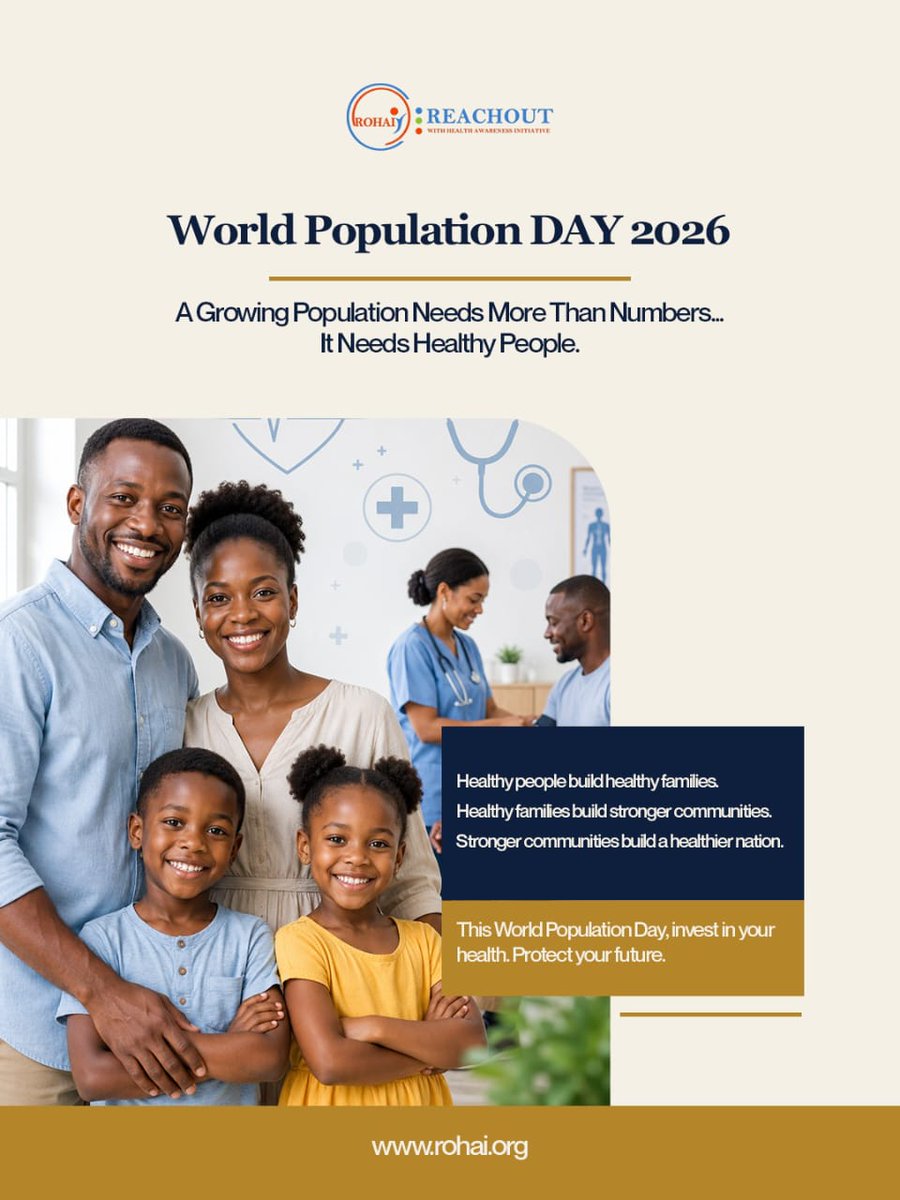 rohai_ng's tweet photo. A thriving population begins with healthy people.

This #WorldPopulationDay, #ROHAI is encouraging everyone to prioritise preventive healthcare through routine health checks, healthy living and early care

Healthy people build stronger communities

Visit a health facility today https://t.co/2likiPO3k7