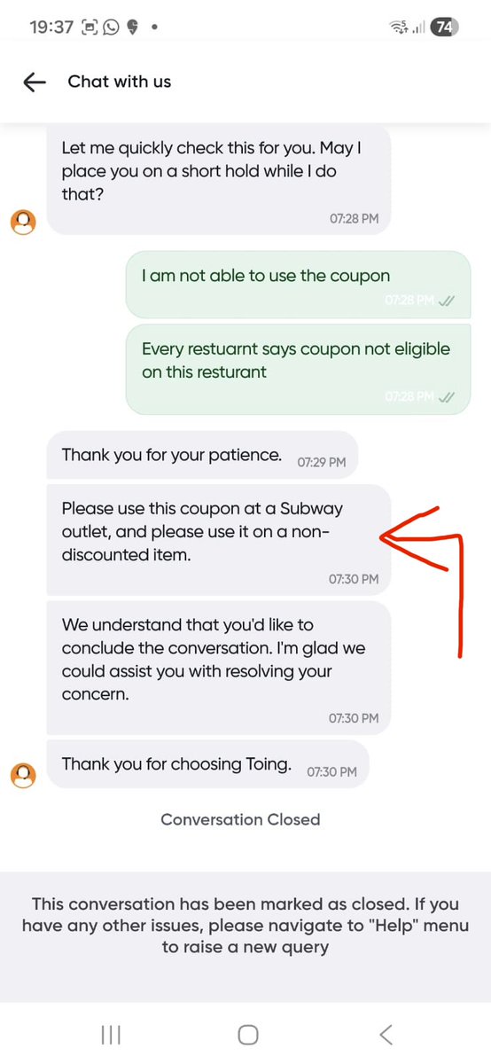 Sidhudd4u's tweet photo. Ordered a @SUBWAY Rice Bowl on toing by @Swiggy in which Veggies were missing. Instead of a refund or replacement, they gave me a ₹95 coupon. Coupon T&amp;Cs say it's valid on any restaurant, but support says it's Subway-only. Misleading customer service. Think twice before ordering https://t.co/inXZQWYvKz