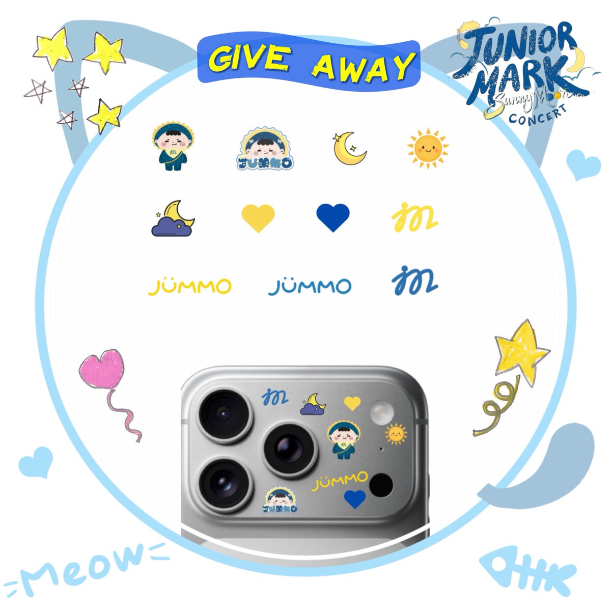 WorldSwiee's tweet photo. ☀️ giveaway #JuniorMarkConcert🌙

 ꒰ᐢ. ˬ .ᐢ꒱   💙 Sticker 💛 100 ea

📍Bitec Live
🗓️ 8-9 Aug 2026
⏰ tba

มารับกันเยอะๆน้าาา💙💛 

#juniormarkconcert 
#JuniorMarksunnymoonconcert 
#junniorrs #MarkJrtn https://t.co/t8Px6NVJmc