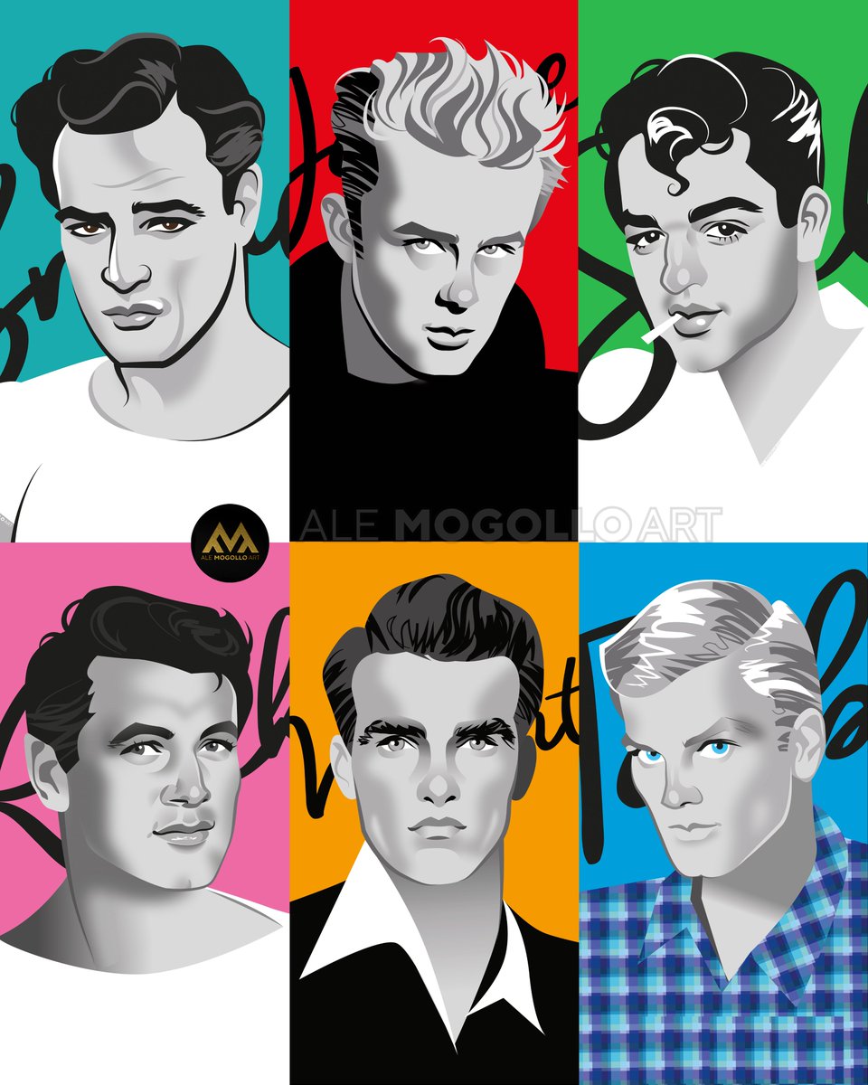 alemogolloart's tweet photo. Remembering Hollywood heart-throb Tab Hunter on his birthday. Here with the male stars of the 50s that I've done already. Which one is your favorite?
#tabhunter #marlonbrando #jamesdean #salmineo #rockhudson #montgomerycliff #TCMParty #alejandromogolloart https://t.co/SAhx2PwSEB