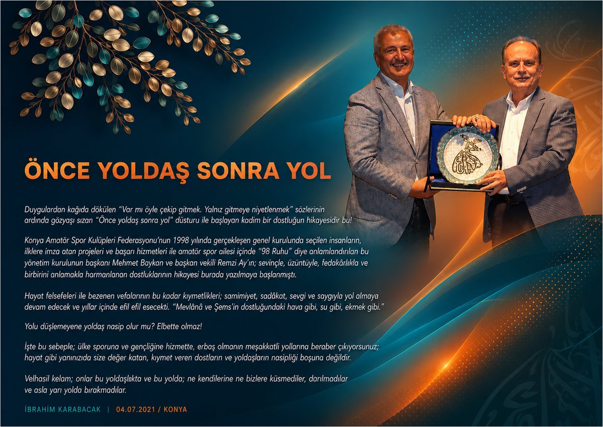 KonyaAskf's tweet photo. ÖNCE YOLDAŞ SONRA YOL ✍️ @ibrahimkrbck
Duygulardan dökülen “Var mı öyle çekip gitmek. Yalnız gitmeye niyetlenmek” sözlerinin ardında gözyaşı sızan Önce Yoldaş Sonra Yol düsturu ile başlayan kadim bir dostluğun hikâyesidir bu! 🧡

👉 https://t.co/NQnxnfrNUa

@RemziAy42 @mehbaykan https://t.co/laCuH81HGJ