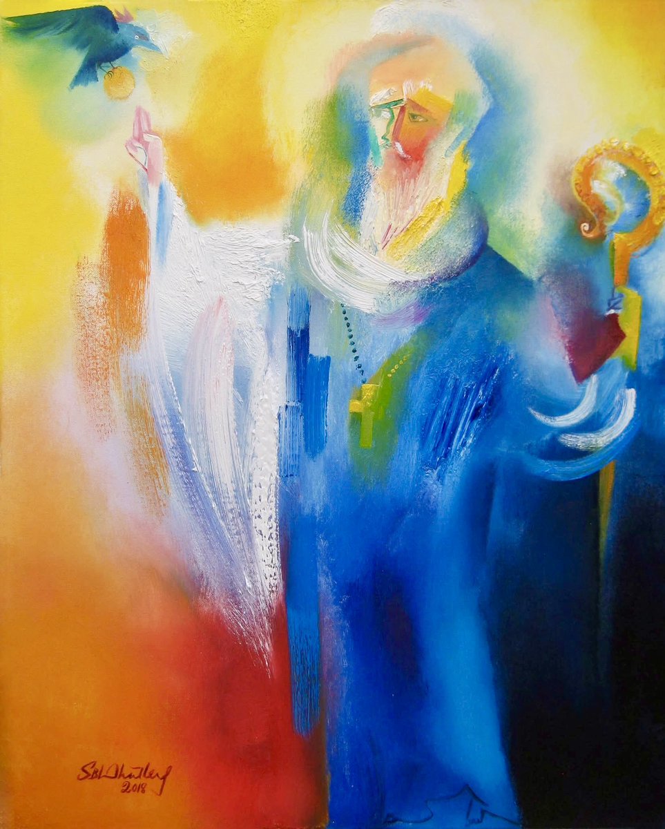 StephenBWhatley's tweet photo. Feast Day of St Benedict , Patron Saint of Europe &amp; students. He asked that we listen to God…” Keep open the ear of the heart”. Blessings of Peace, Protection &amp; Courage. My 2018 tribute in oils. #stbenedict #painting #catholic #artist #Europe https://t.co/FsuR8gEjA2