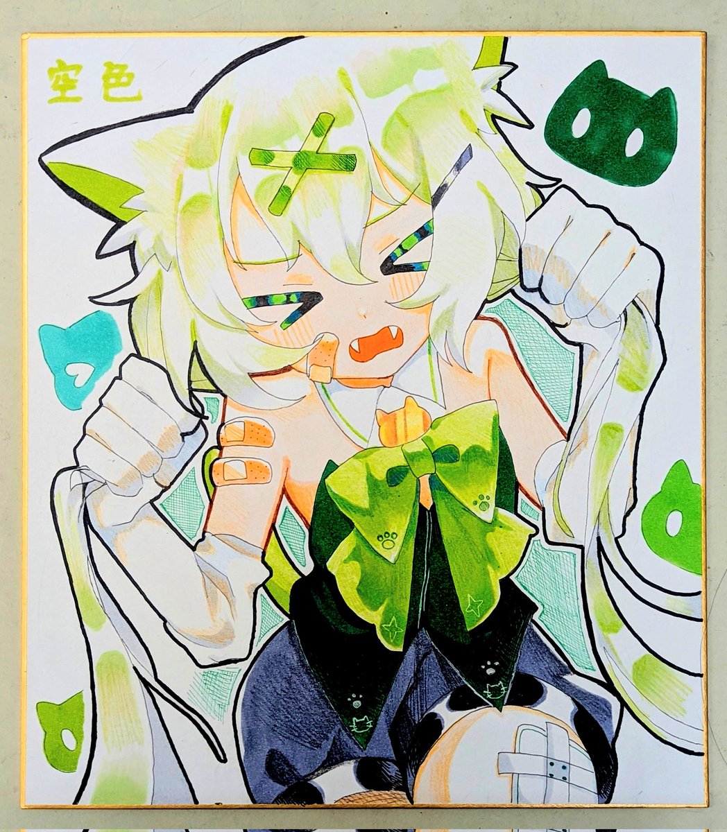 sky_blue160's tweet photo. 色紙イラスト カラー オリジナル | 空色 https://t.co/2XjZQJolUI #booth_pm

もう1枚販売しました！🐱💚
よろしくお願いします〜！✨ https://t.co/udXGnO8eSQ