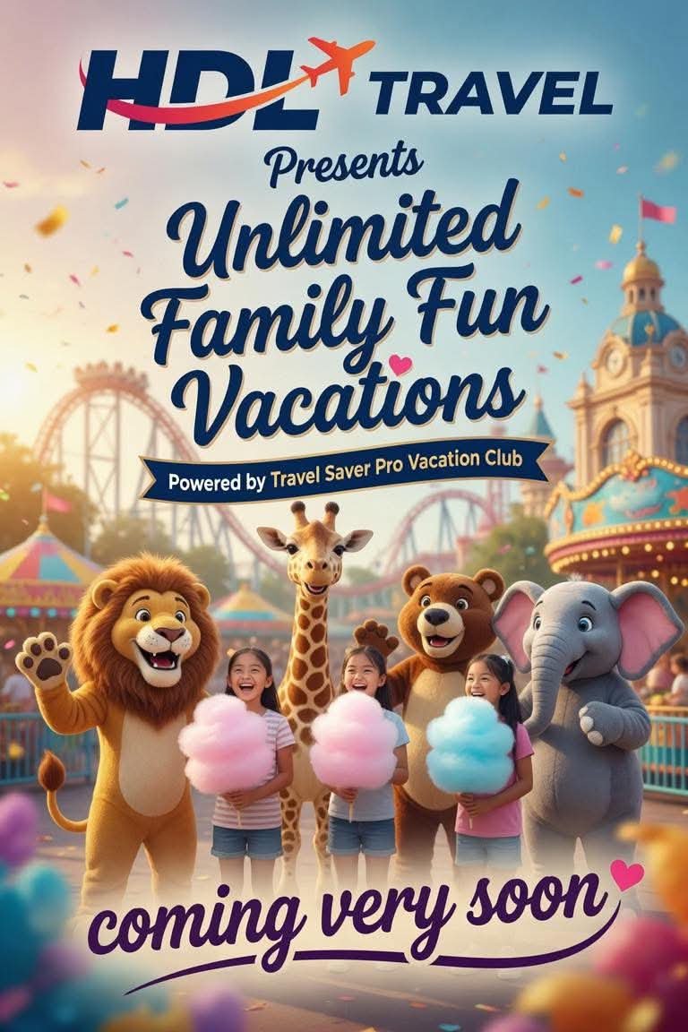 HDLPremiertravl's tweet photo. 🎢✨ COMING VERY SOON ✨🎠 
HDL Travel is about to unlock Unlimited Family Fun Vacations powered by Travel Saver Pro Vacation Club! 

Think rollercoasters, mascots, cotton candy, and memories that last forever 💖 
#HDLTravel #FamilyVacation #ComingSoon #TravelSaverPro #FamilyFun https://t.co/Vbhl1lAcyS