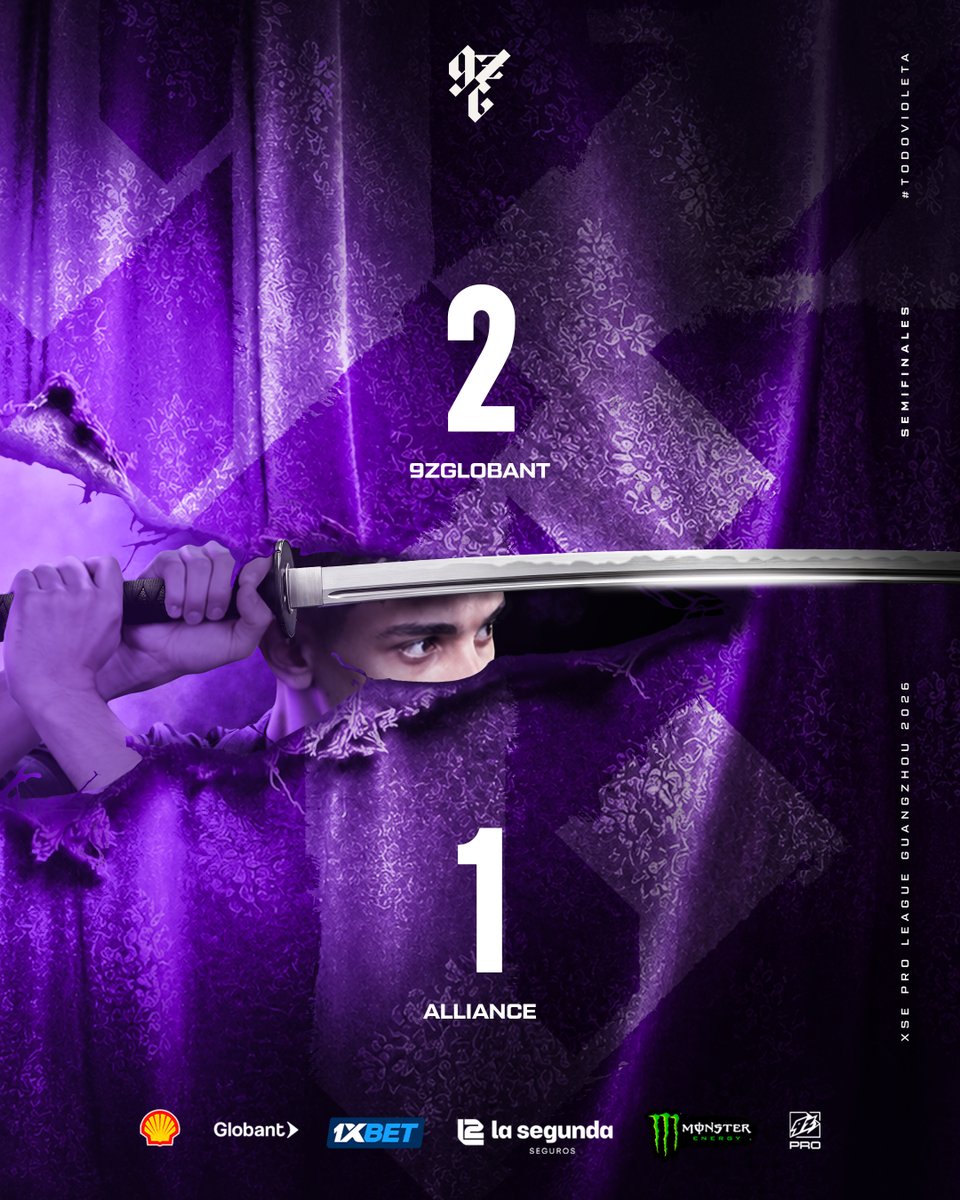 9zTeam's tweet photo. FINALISTAS DE LA XSE PRO LEAGUE 2026 🇨🇳

Vencemos a @theAllianceGG por 2-1 y nos metemos por primera vez en nuestra historia en una Final de un torneo Tier-S

A un paso del sueño, nos espera la Grand Final mañana a las 05AM🇦🇷, ESTO ES 9Z #TodoVioleta💜 https://t.co/p4mLLlzYn0