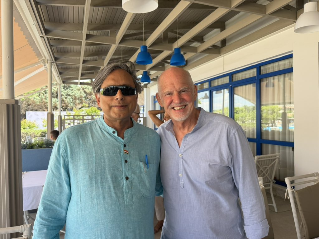 ShashiTharoor's tweet photo. Spent a memorable three days this week in Olympia, Greece, participating in and addressing the 28th Symi Symposium, organised annually by former Greek PM and old friend @GPapandreou through his @gpfoundationgr. 

Delighted to have participated in the symposium, where policymakers, scholars and public intellectuals from across the world gathered for thoughtful discussions on democracy, multilateralism, technology, climate and the future of the international order. In turbulent times, such exchanges are more necessary than ever.