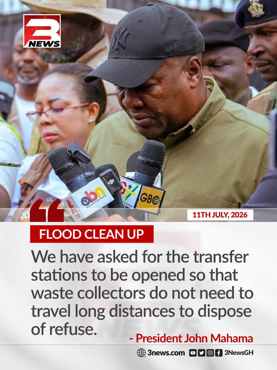 tv3_ghana's tweet photo. President Mahama has directed that the garbage collected during the cleanup must be transported to dump sites to prevent it from being washed back into drains and causing further flooding.

#3NewsGH #TV3GH https://t.co/S7RnXITC5d