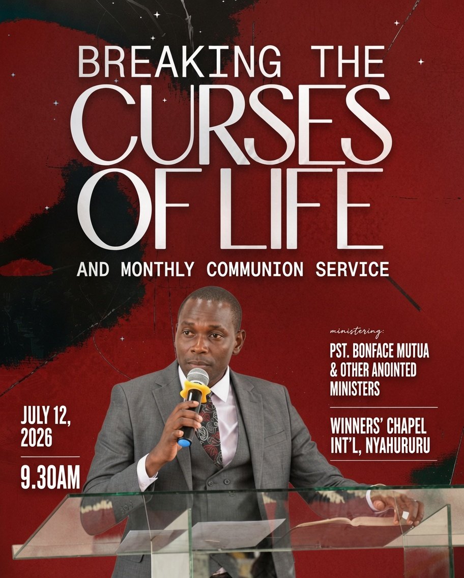 BonfaceML's tweet photo. Curses make one to labour under a closed heaven, struggle yet find no fulfilment neither success.

Tomorrow as we gather for Breaking the Curses of Life &amp; Communion Service, any curse working against anyone's life shall be broken in the name of Jesus. 

Don’t miss this service! https://t.co/leO7x8tU4o