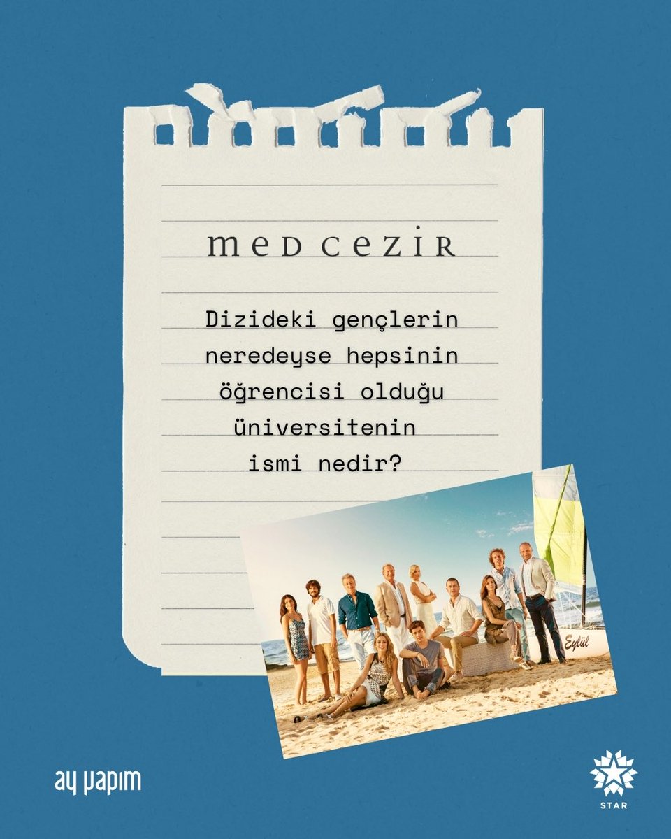 ayyapim's tweet photo. Kendine “Ben tam bir Medcezir hayranıyım” diyorsan, bu soruyu kaçırma! 🫠🤍

Dizideki gençlerin neredeyse hepsinin öğrencisi olduğu üniversitenin ismi nedir? 

Cevaplarınızı yorumlara bekliyoruz!✨

#AyQuiz #Ayyapim #Medcezir https://t.co/TvpolITC6P