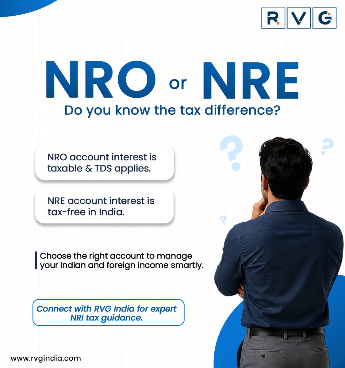 rvgcaindia's tweet photo. NRO or NRE? Choose wisely.
The right account can make a difference to your taxes.
👉 Get expert NRI tax guidance from RVG India.
🌐 https://t.co/MZG67y8Wf6
#NRO #NRE #NRITax #RVGIndia https://t.co/9Fzh5k1vzX