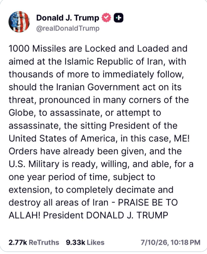 susanabulhawa's tweet photo. Israel is 100% behind this.  They gave "intelligence" to a  powerful dementia patient that Iran was going to assassinate him. The fact that he believes it, and hordes of his idiotic followers believe it too, only increases the probability that he will indeed be targeted so Iran can be blamed and Israel will get what it wants—the US waging another full on war on their behalf, paying in blood and trillions in American tax dollars.