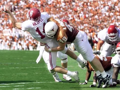 Horns63's tweet photo. This dude was one of my favorite Longhorns of all time. Not because of post season accolades or awards, but because of how he played the game, with a motor that never stopped. Because he never took a play off. And because he played like his hair was on 🔥. In his first start at MLB as a sophomore, he had 3 interceptions against Rutgers. Still a LB record for INT’s in a single game. Moved from LB to DE before his career ended @TexasFootball, and he was so good you’ll find him in the record books for TFL’s and in sacks. One of the best ballers to ever come out of Lubbock, today is Aaron Humphrey days until #CFB2026🤘🏼