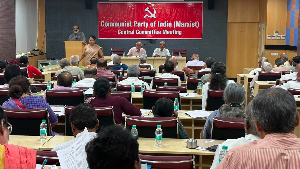 cpimspeak's tweet photo. The Central Committee of the CPI(M) is in session at Harkishen Singh Surjeet Bhawan in New Delhi. Polit Bureau member BV Raghavulu is chairing the meeting, which will conclude on 13 July. General Secretary MA Baby presented the political report in today’s morning session. https://t.co/bnk94avJ3q