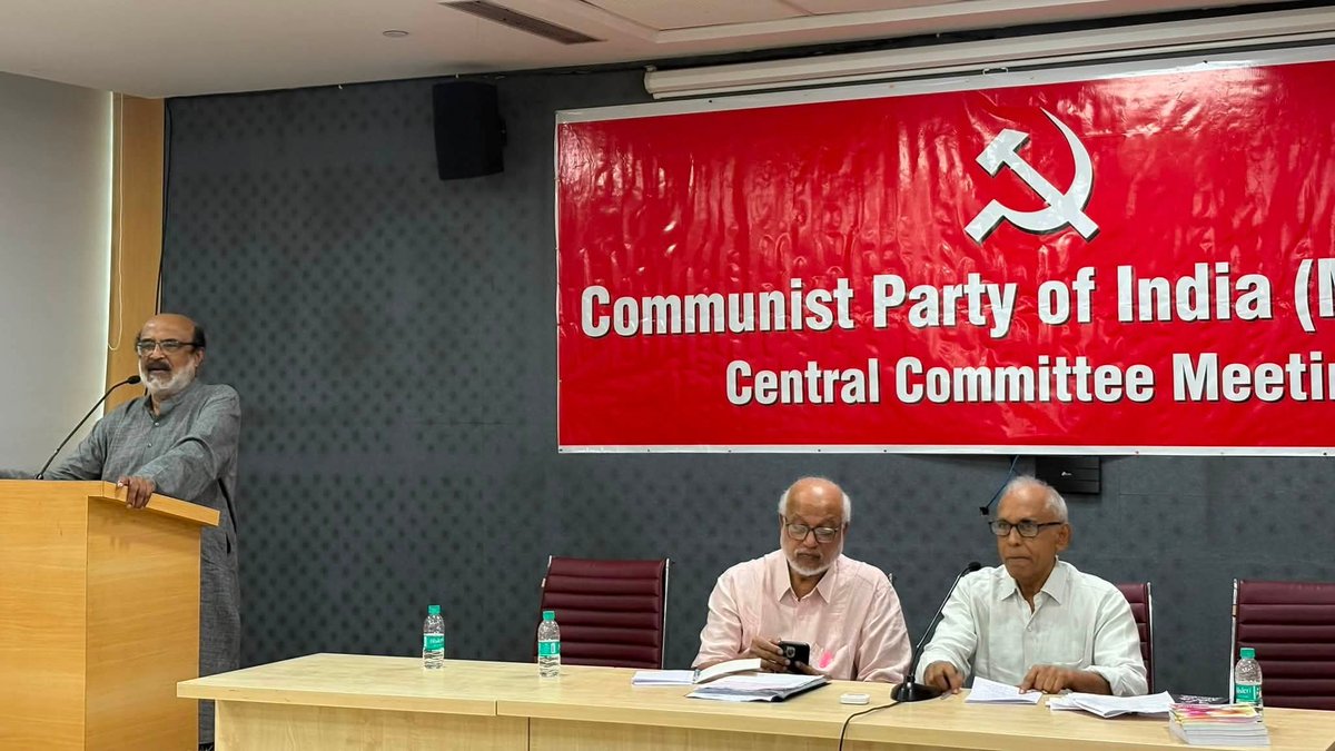cpimspeak's tweet photo. The Central Committee of the CPI(M) is in session at Harkishen Singh Surjeet Bhawan in New Delhi. Polit Bureau member BV Raghavulu is chairing the meeting, which will conclude on 13 July. General Secretary MA Baby presented the political report in today’s morning session. https://t.co/bnk94avJ3q